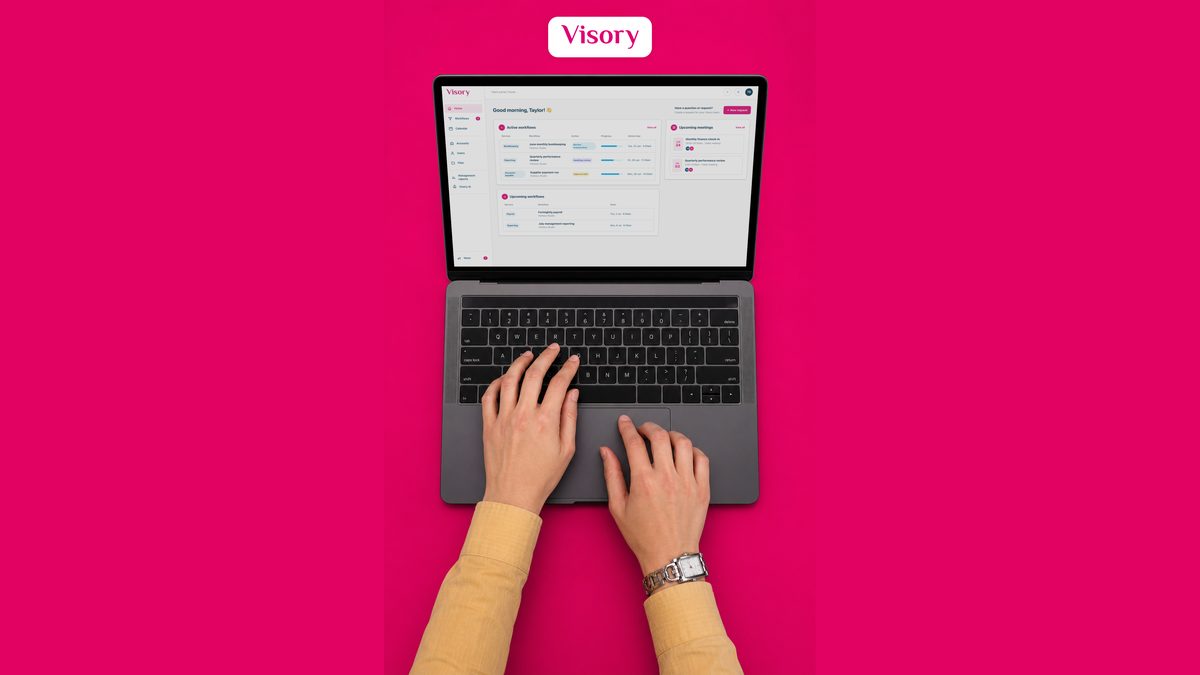 Top-down view of the Visory platform open on a laptop
