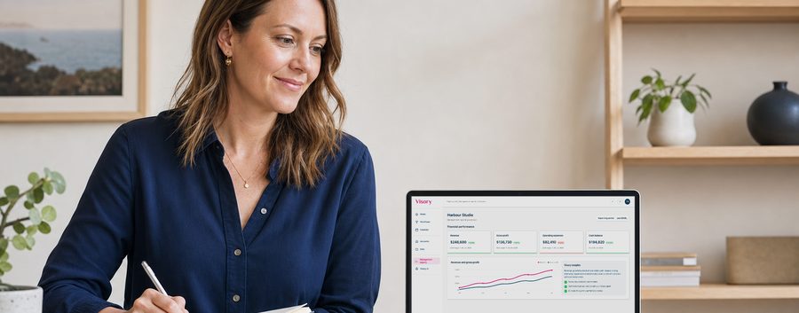 A business owner reviewing their Visory Insights report